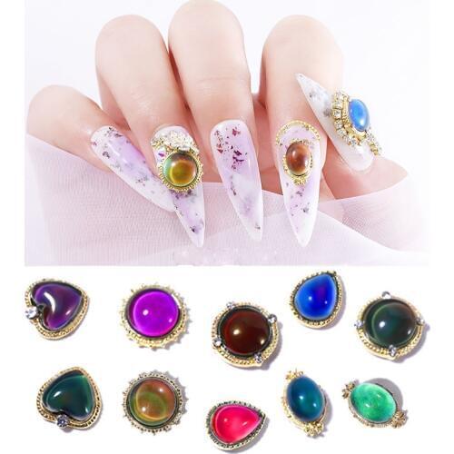 CHARM 3D Nail Gems Nail jewelry Thermal Sensitive Nail Rhinestones Gold Metal Bling Color Change Stone 3D Nail Art Decoration