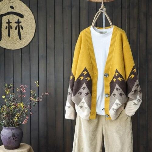 Autumn Cardigan Women Animal Print Knitted Sweater Cardigans Female Preppy Style Single Breasted Loose Top Pattern Knitwear