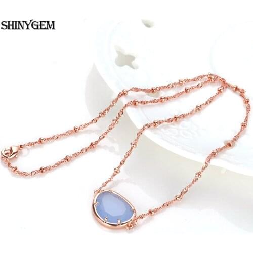 ShinyGem Irregular Crystal Pendant Necklaces Faceted Round Gems Crystal Birthstone Necklaces Rose Gold Chain Necklaces For Women