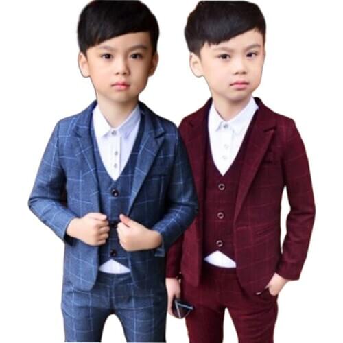 2019 New Formal High Quality Spring and Autumn Boys Tuxedo Blazer Suits Gentlemens Casual Costume 3pcs (Vest + Blazers + Pants)