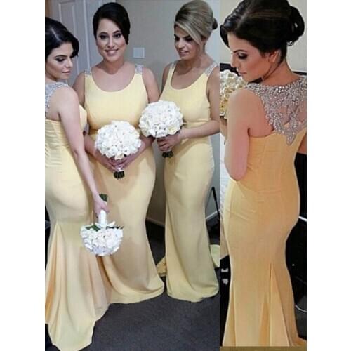 Unique Beading Scoop Neck Stretch Fabric Bridesmaid Dresses Mermaid Maid of Honor Dress for Wedding Party