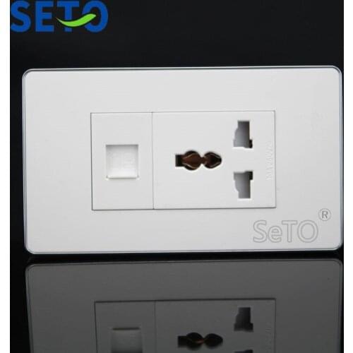 SeTo 120 Type RJ45 Cat5e Network + Three Hole Power Socket Wall Plate Socket Keystone Faceplate