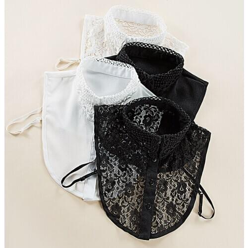 Sitonjwly Fake Collar Lace Embroidery False Collar for Women Shirt Dress Detachable Collars Shirt Lapel Blouse Top Ties