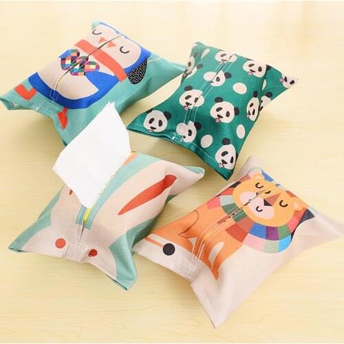 Fabric Cartoon Tissue Box Cover Handkerchief Napkin Holder Cover Cute Rabbit Bear Animal Printing Tissue Case Seat Type Tissue