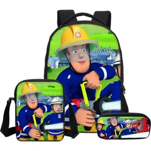 VEEVANV 3Pcs/Set Hot Sale Cartoon Fireman Sam Prints Men School Backpacks Girls Shoulder Bags Boys Teenage Haversack Children
