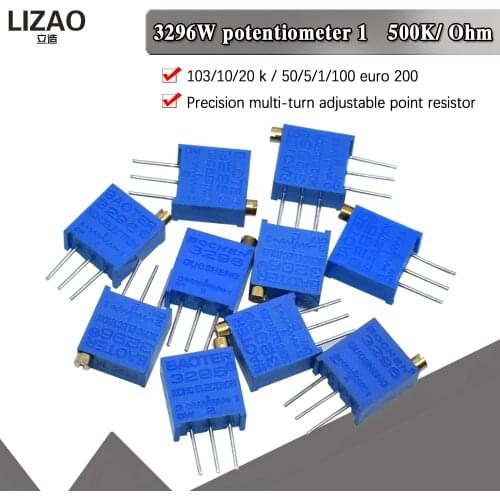 3296W 50 100 200 500 1K 2K 5K 10K 20K 50K 100K 200K 500K 1M ohm Multiturn Trimmer Potentiometer High Precision Variable Resistor