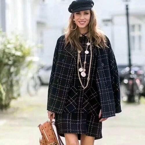 DE Designer Gold Metallic Sillohette Tweed Long Jacket Classic Black Double Breasted Checked Jacquard Embroidery Dropped Outwear