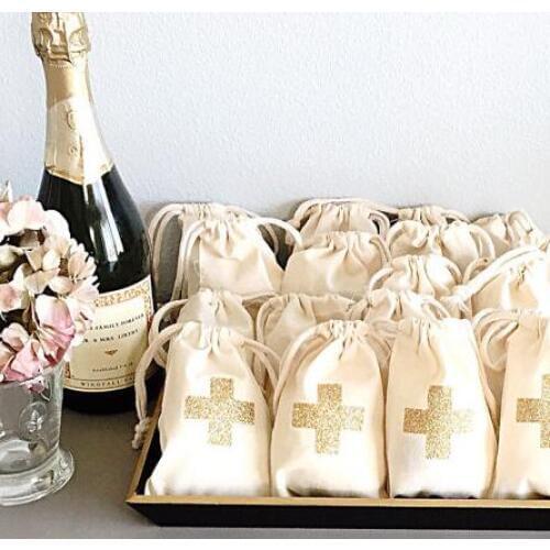 Gold glitter cross wedding Hangover Kit jewelry favor Bags Bachelorette hen bridal shower Champagne Party gift bag
