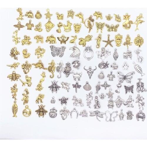 100Pcs Antique Gold Color Tibetan Silver Mixed Animal Charms Zinc Alloy Earring Pendant For DIY Bracelet Necklace Jewelry Making