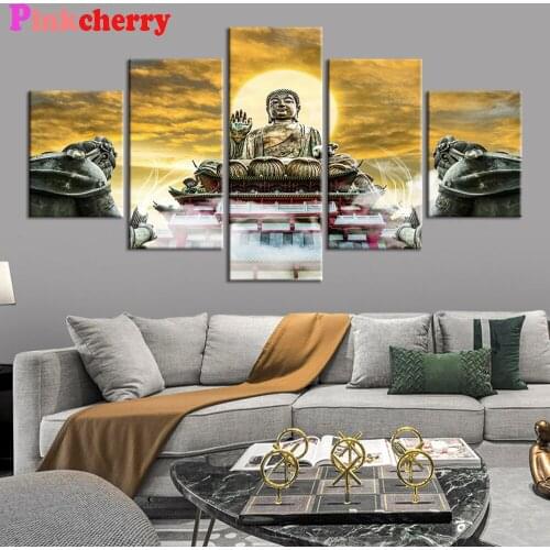 5D Diy Diamond Painting Full Square/Round Drill Abstract Gold Buddha 5Pieces Cross Stitch Crafts Diamond Embroidery Rhinestone