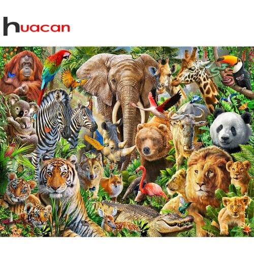 Huacan Diamond Art Painting Animals Mosaic Elephant Tiger Embroidery Lion Cross Stitch Diamond Art Wall Decor