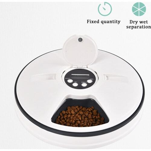 Pet Automatic Feeder Portion Control Digital Timer Detachable Dogs Cats Anti Slip 6 Meal Trays With Voice Recorder Dry Wet Food