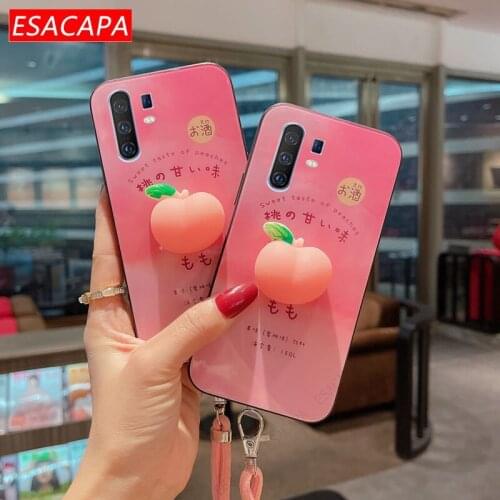 3D Peach Relieve Stress Phone Cover For Vivo X30 X27 Pro X23 X21i X20 X9S Plus Tempered Glass Shockproof Lanyard Necklace Case