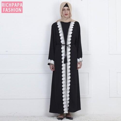 Black Lace Abaya Turkey Robe Dubai Kimono Cardigan Muslim Hijab Dress Women Kaftan Abayas Qatar Caftan Elbise Islamic Clothing