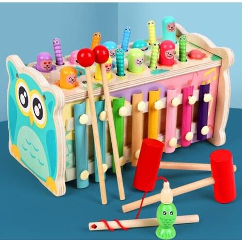 Wooden Toys Children Early Educational Hammers Parent-child Interaction Fishing Board Game Toys for Girls Boys Table Puzzles