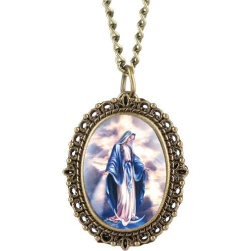 Virgin Mary Pattern Pocket Watch for Men Classic Quartz Pocket Watch Analog Pendant Creative Watch Pocket Masculine Necklace