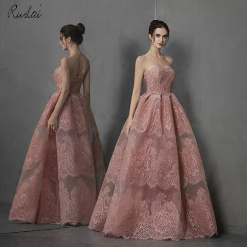 Pink Strapless Evening Dresses Long 2019 Formal Party Gown abendkleider Women Elegant Long Prom Dress vestidos elegantes