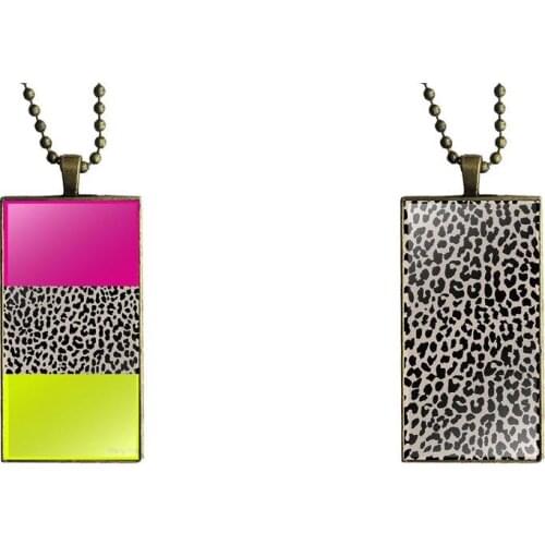 EJ Glaze Jewelry With Bronze Plated Glass Cabochon Choker Long Pendant Rectangle Necklace For Wedding Leopard National Flag