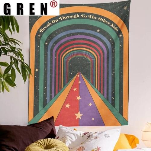 GREN Rainbow Door Cartoon Tapestry Wall Hanging Covering Rugs Background Cloth Beach Mat Blanket Art Bedroom Dorm Home Decor