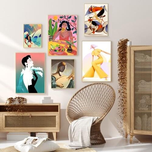 Dancing and Singing Art Painting Fashion Woman Minimalist Wall Art Canvas Poster Play Music Print Nordic Picture Home Decor