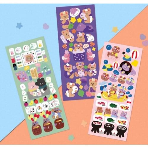 Kawaii Cartoon Waterproof Seamless Removable Bear Stickers DIY Mobile Stationery Hand Account Decoration Stickers Stationery