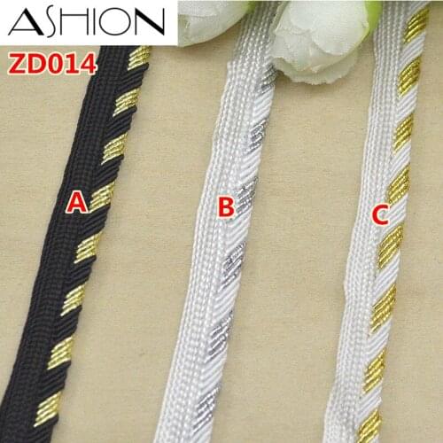Width 1cm black white and gold silver inlaid lash polyester ribbon lace Braided rope curtain accessories 10 meters ZD014