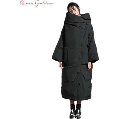 Original Design 90% white duck down womens winter jacket with hooded loose and simple style warm plus size parkas large overcoat