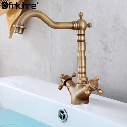 Basin Faucet Antique Brass Bidet Bathroom Two Ceramic Swivel Handles Water Sink Brass Single Hole Deck Mounted Water Mixer Tap