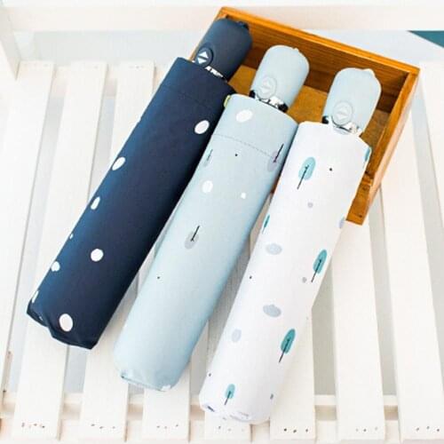 Small Fresh Forest Automatic Tri-fold Windproof Rainproof Anti-UV Vinyl Umbrella