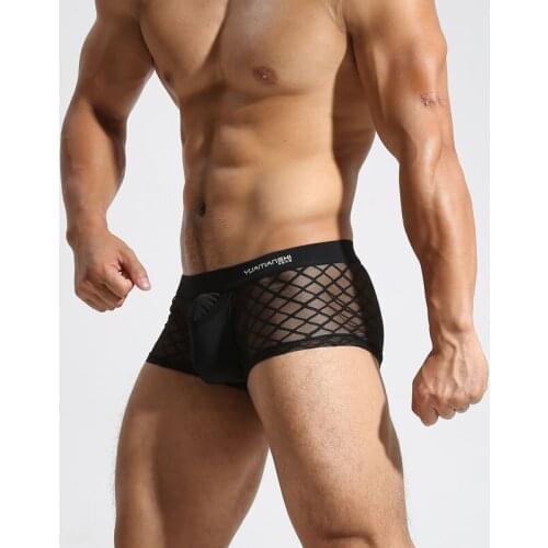 Mens Breathable Mesh Boxer Four Corner Underwear Wholesale Transparent Boxer Shorts U Pouch Pants Trunks Boxer Gay Male Panties