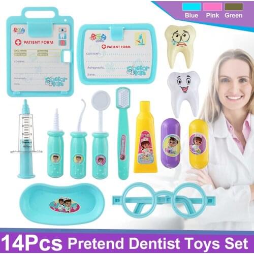 14 Pcs Children Pretend Play Doctor Dentist Toy set Educational Toy With Case Box Tooth / Toothbrush / Stethoscope / Glasses ect