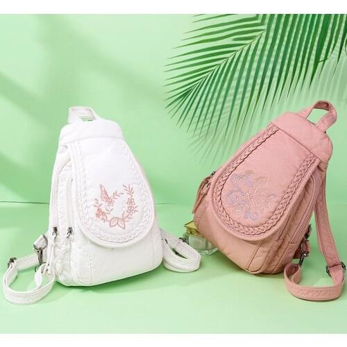 2021 New Fashion Embroidery Womens Backpack Beautiful Butterfly Flower Pattern Leather Ladies Backpack Lightweight Soft