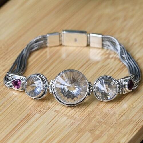 New S925 pure silver woman bracelet retro fashion Chopin chain inlaid crystal silver jewelry female silver bracelet