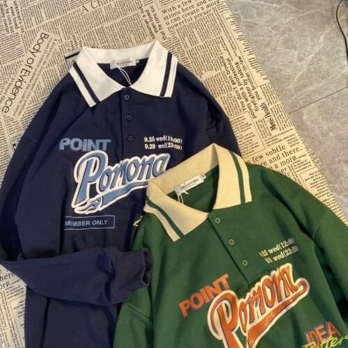 Autumn Vintage Women Sweatshirt Harajuku Letter Print Oversized Pullover Tops Fashion Trendy Long Sleeve Polo Collar Sweatshirt