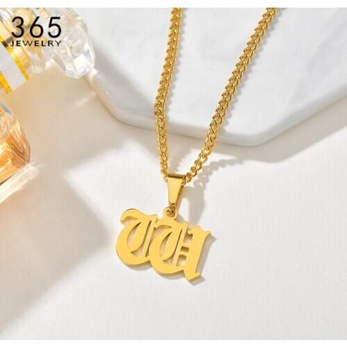 Statement Custom Capital Initial A-Z Letter Necklaces Old English Style Personalized Name Figure Date Necklace Unisex Gift