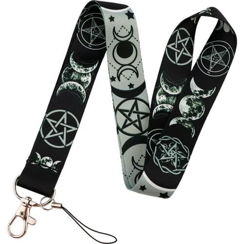 PF508 Dongmanli Triple Moon Goddess Wicca Witch Pentagram Magic Woman Keychain ID Card lanyard Key Ring Badge Holder Jewelry