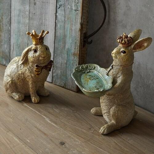 Fuk Thr American light luxury retro resin crown rabbit tray decoration ornaments garden green plants with resin ornaments