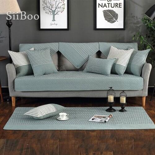 Modern blue green coffee striped quilted cotton sofa cover for living room slipcovers canape couch chair furniture covers SP5077