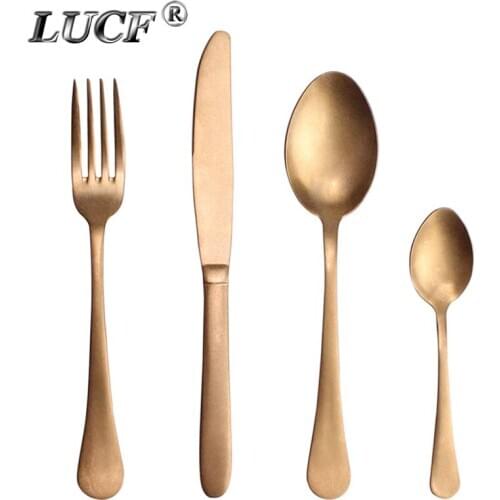 LUCF Popular Western Cutlery 4 in 1 Set Stainless Steel Colorful Mirror/Matte Style Elegant Dinnerware Table Utensils For Home