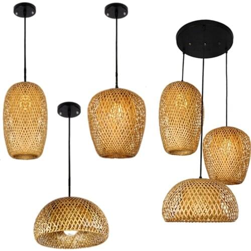 Bamboo Weaving Chandelier Ceiling Pendant Droplight LED Lamp Fixture Home Bar Decor