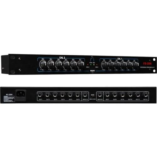 Audio signal splitter processor 2 in 12 Mono or 6 Stereo out 6.5mm distributor FS-206