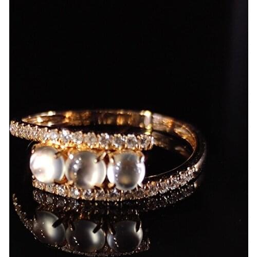 New original design natural ice seed chalcedony diamond opening adjustable ring light luxury charm women silver jewelry