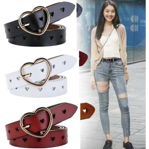 High Quality Women Cowskin Pin Buckle Belt Luxury Designer Female Love Heart Hollow Decorative Jeans Belts Wasitband