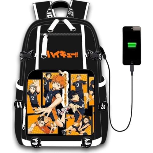Anime Haikyuu Karasuno Backpack boy Game USB Port Backpack School Bags Students Outdoor Shoulder Bag Rucksack Cosplay
