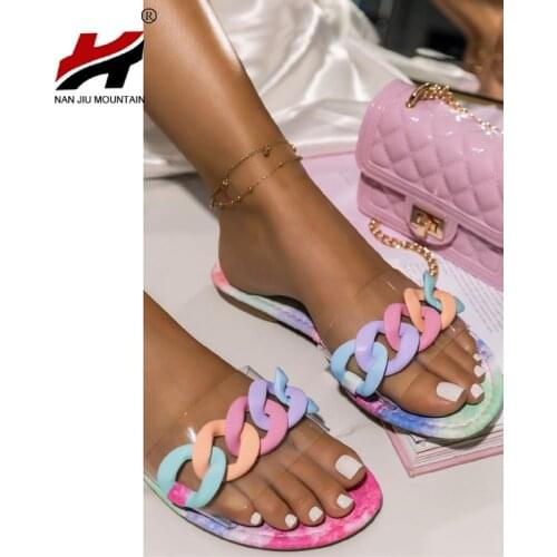 NAN JIU MOUNTAIN 2021 Summer Flat Sandals Woman Open Toe Slippers Outdoor Beach Shoes Fashion Chain Decoration Plus Size 41