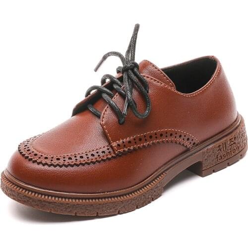 School Uniform Children Leather Shoes for Boys Fashion Kids Retro Single Shoes Students Black British Style Performance Shoes