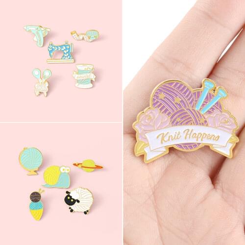 MAKE MAGIC Books Ruler Metal Enamel Brooch Creative Wool Ball Pen Scissors Bad Pin Pin Cute Trendy Costume Jewelry Accessories