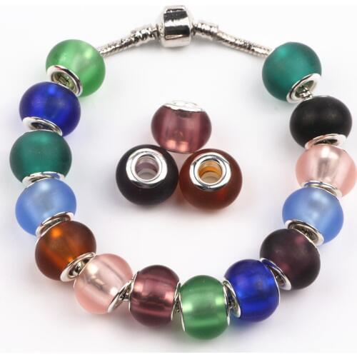 14mm 50Pcs/lot Mix Color Big Hole Glass Beads Fit Jewelry Bracelet For Jewelry Handmade