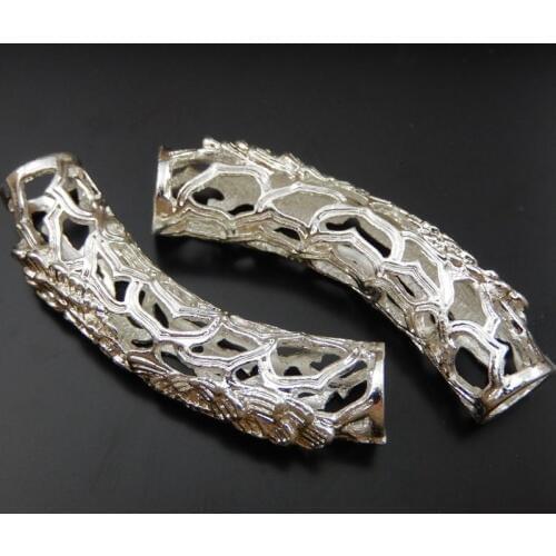 4pieces White K Tone Zinc Alloy Hollow Peacock Flower Engraved Bar Pipe Tube Shape Charms Connectors Jewelry Accessory Link