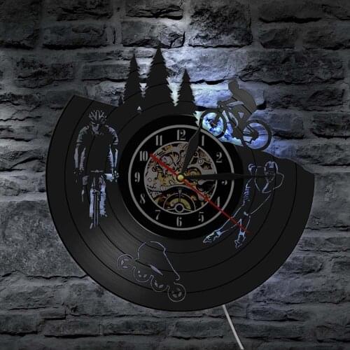 Retro Ride Bicycle Wall Art Vintage Dirt Bike Bicycle Vinyl Record Wall Clock Biker Cyclist Skater Sport Lover Gift Bar Decor
